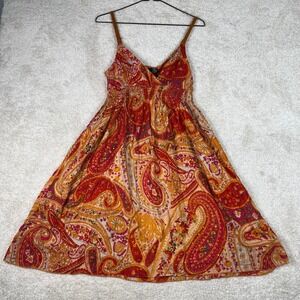 Metallic Sequin Smocked Waist Boho Sundress Planet Gold Paisley size Large